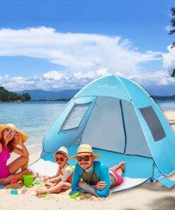 Outdoor Beach Tents Quickly Open And Automatically Pop Up. Simple Awnings. Seaside Pergola With Double Doors And Double Windows